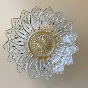 Vintage Federal Glass Bowl Clear Flower Shape Petal & Cross Pattern 1950s